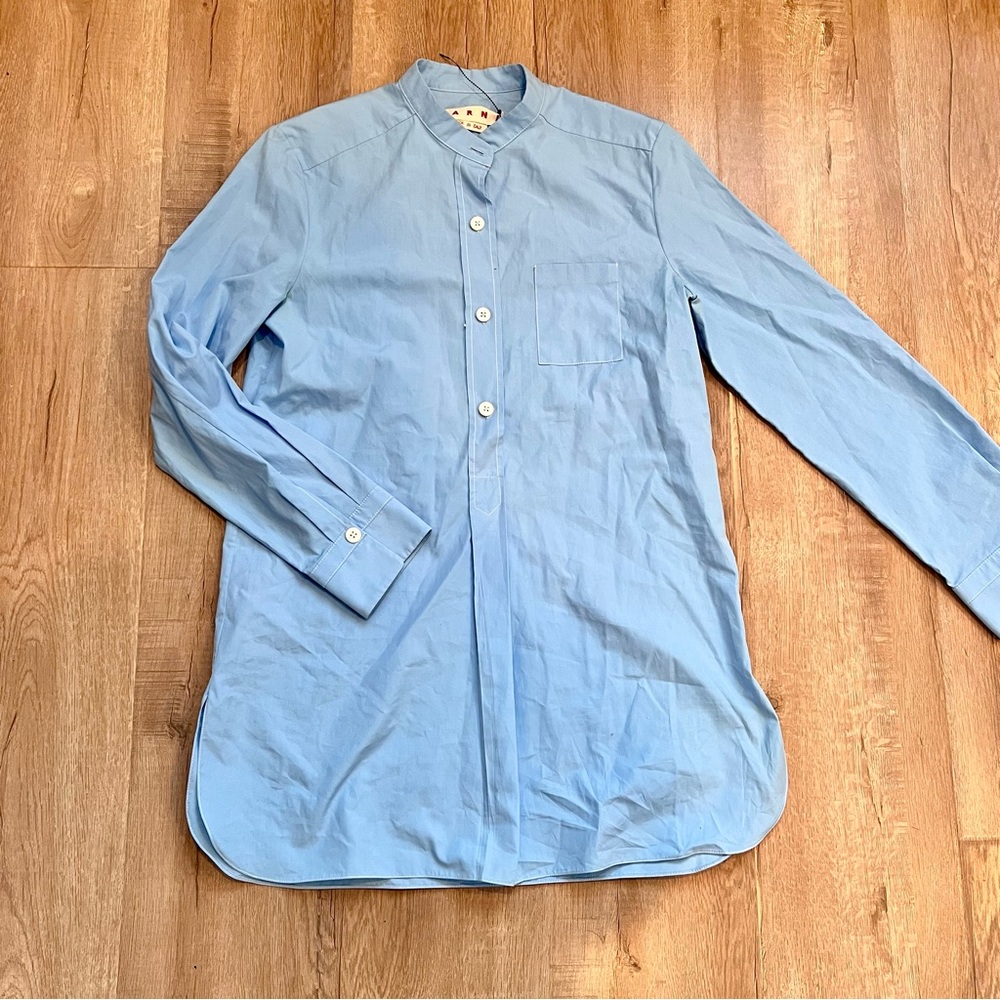 RARE Marni Womens Poplin Button Down Shirt Blue Cotton Size EUR 42 US 6 NWOT
